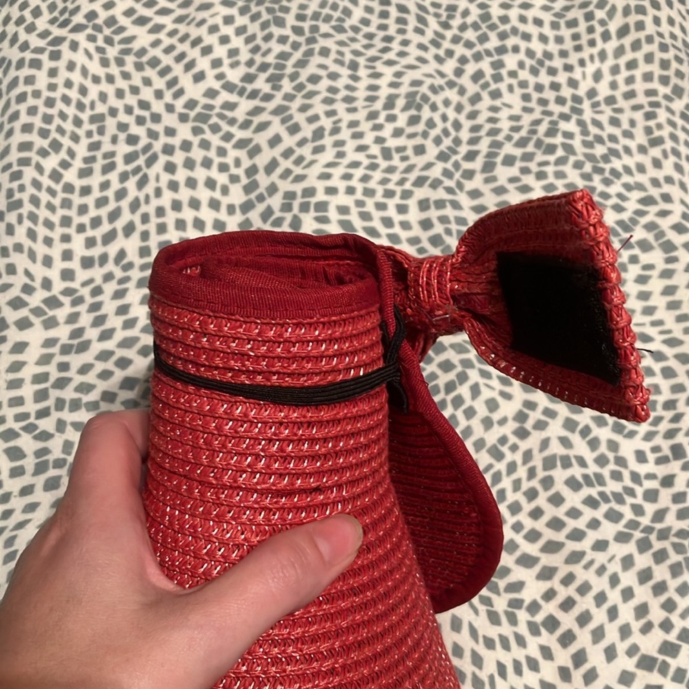 Collapsible Red Sun Visor Hat - Picture 8 of 8